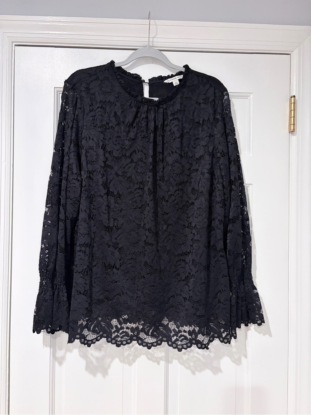 Zac & Rachel Woman Black Floral Lace Blouse 2X Bell Sleeve Romantic Plus Size
